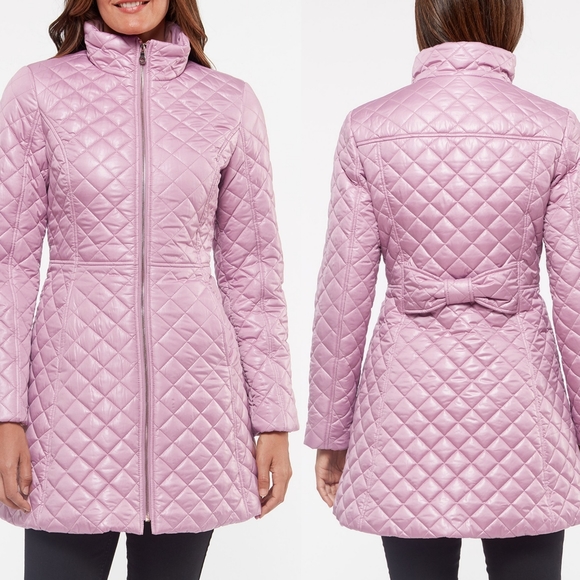 🆕 KATE SPADE Diamond Quilted Coat Jacket With Bow